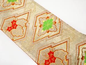 アンティーク　松皮菱に桐・花模様織り出し袋帯（着用可）